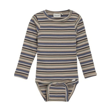 Minymo Baby Boys Long Sleeve Striped Ribbed Onesie