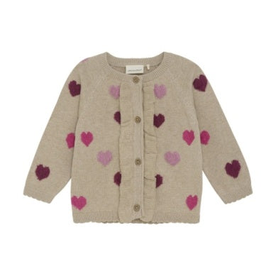 Minymo Baby Girls Knit Heart Cardigan - Beige Melange