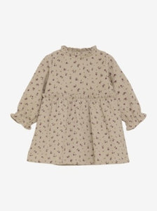 Minymo Baby Girls Long Sleeve Lined Printed Dress - Tan