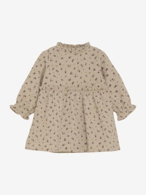 Minymo Baby Girls Long Sleeve Lined Printed Dress - Tan