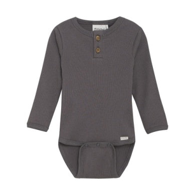 Minymo Baby Boys Long Sleeve Ribbed Onesie - Dark Gull Grey