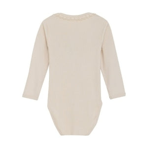 Minymo Baby Girls Long Sleeve Ribbed Onesie - Sandshell