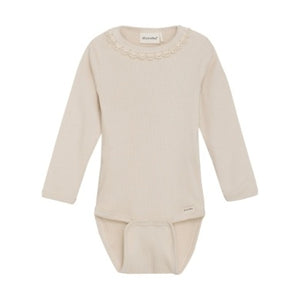 Minymo Baby Girls Long Sleeve Ribbed Onesie - Sandshell