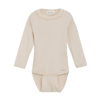 Minymo Baby Girls Long Sleeve Ribbed Onesie - Sandshell