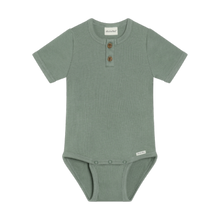 Load image into Gallery viewer, Minymo Baby Boys Short Sleeve Ribbed Onesie - Lily Pad
