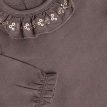 Load image into Gallery viewer, Minymo Baby Girls Long Sleeve Ruffle Neck Bodysuit - Plum Truffle
