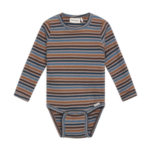 Load image into Gallery viewer, Minymo Baby Boys Long Sleeve Striped Ribbed Onesie - Fungi
