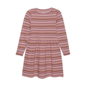 Minymo Girls Long Sleeve Ribbed Dress - Ash Rose