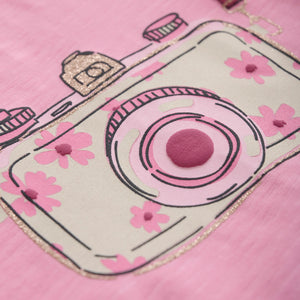 Minymo Girls Short Sleeve Camera T-Shirt - Rosebloom