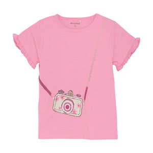 Minymo Girls Short Sleeve Camera T-Shirt - Rosebloom