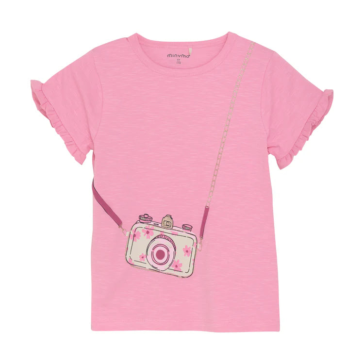 Minymo Girls Short Sleeve Camera T-Shirt - Rosebloom