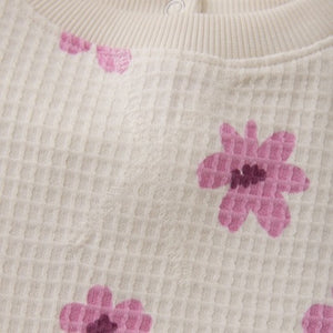 Minymo Girls Long Sleeve Waffle Sweatshirt - White Swan
