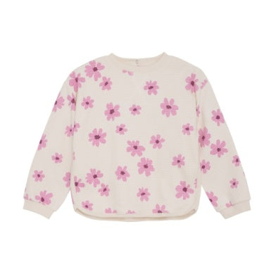 Minymo Girls Long Sleeve Waffle Sweatshirt - White Swan