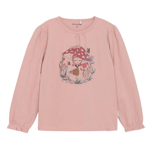 Minymo Girls Long Sleeve Mushroom T-Shirt - Misty Rose