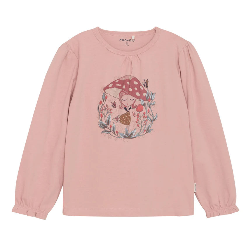 Minymo Girls Long Sleeve Mushroom T-Shirt - Misty Rose