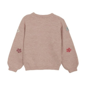 Minymo Girls Long Sleeve Flower Sweater - Misty Rose