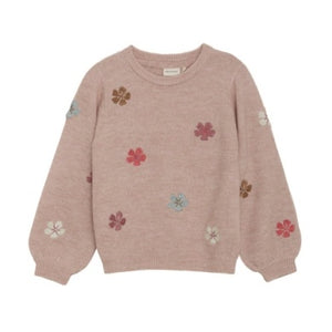 Minymo Girls Long Sleeve Flower Sweater - Misty Rose