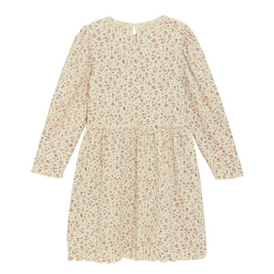 Minymo Girls Long Sleeve Ribbed Floral Dress - Sandshell
