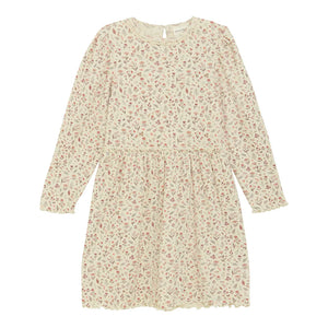 Minymo Girls Long Sleeve Ribbed Floral Dress - Sandshell