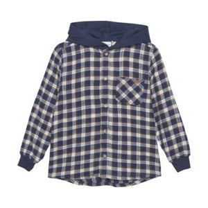Minymo Boys Long Sleeve Hooded Check Shirt - Parisian Night