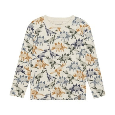 Minymo Boys Long Sleeve Printed T-Shirt - Beige Melange