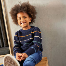 Load image into Gallery viewer, Minymo Boys Long Sleeve Striped Sweater - Navy
