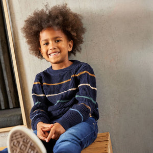 Minymo Boys Long Sleeve Striped Sweater - Navy