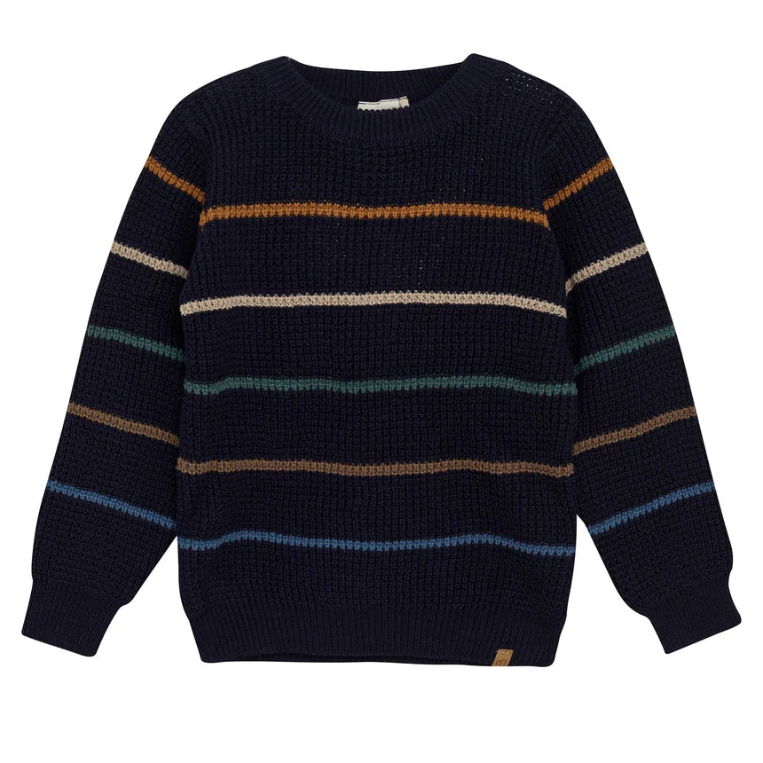 Minymo Boys Long Sleeve Striped Sweater - Navy