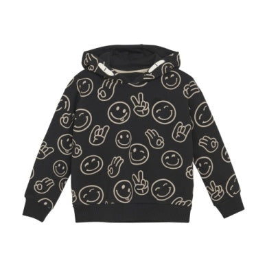 Minymo Boys Long Sleeve Smile Print Hoodie - Black
