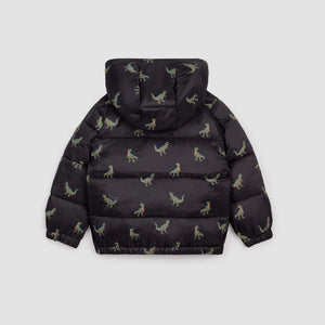 Miles the Label Boys T-Rex Print on Black Hooded Packable Jacket