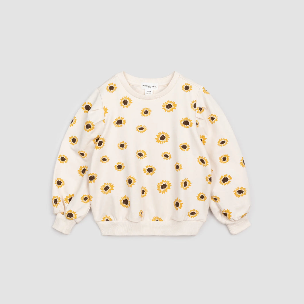 Miles the Label Girls Sunflower Print on Crème Sweatshirt
