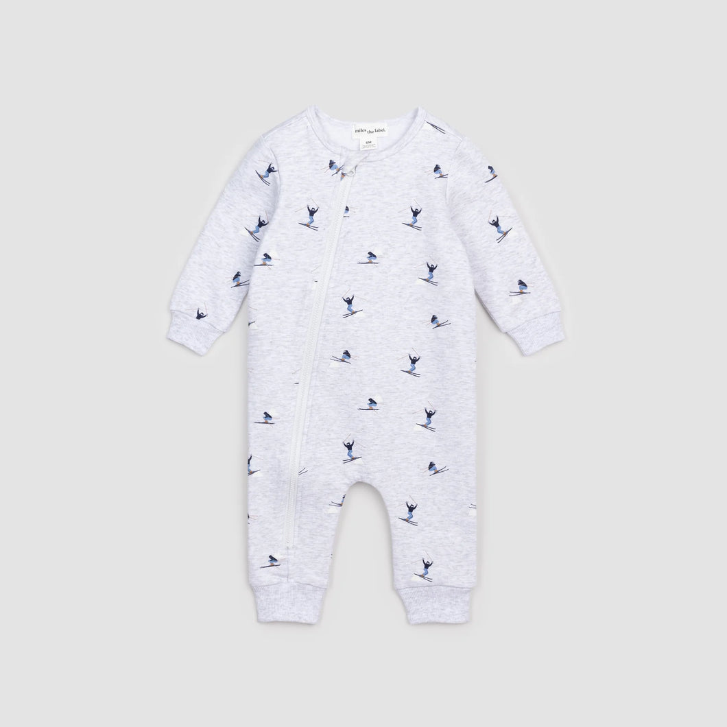 Miles the Label Baby Skiier Print on Light Grey Mix Fleece Playsuit