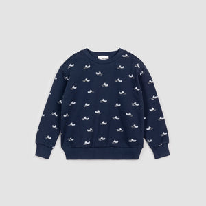 Miles the Label Boys Snowmobile Print on Winter Navy Fleece Sweatshirt