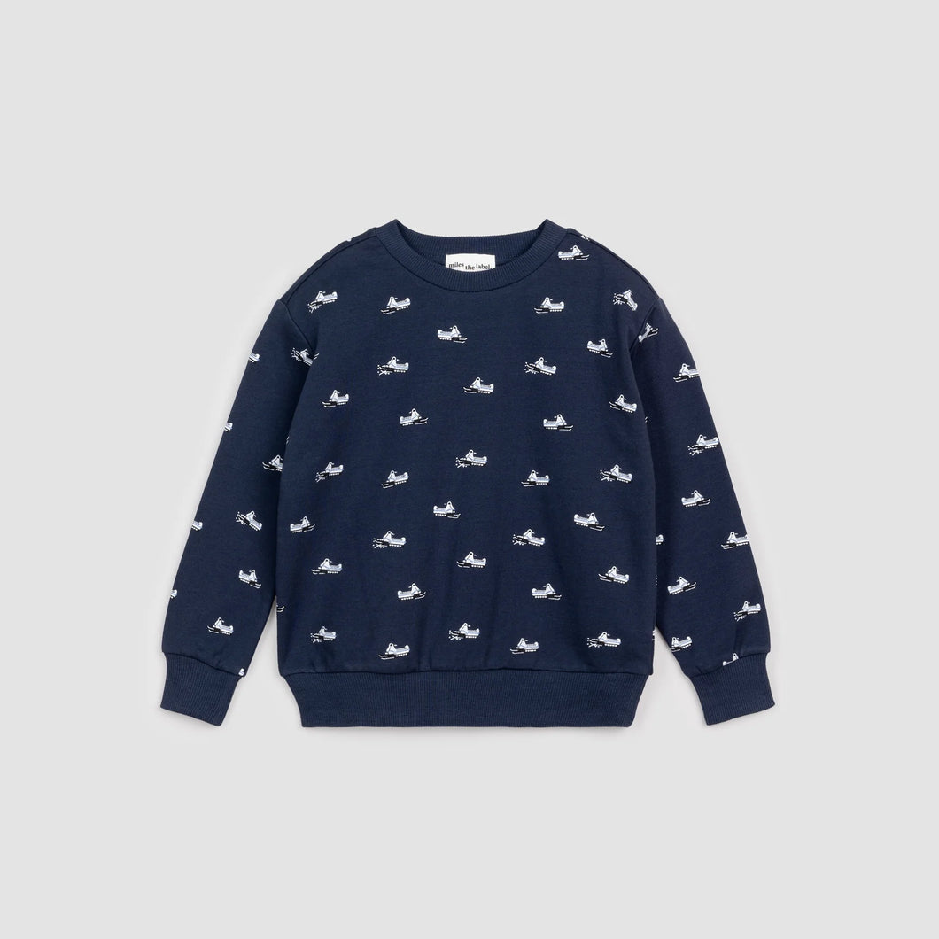 Miles the Label Boys Snowmobile Print on Winter Navy Fleece Sweatshirt