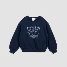 Load image into Gallery viewer, Miles The Label Girls Snow Leopard on Winter Navy Sweatshirt
