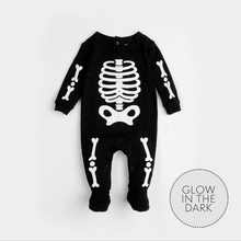 Load image into Gallery viewer, Petit Lem Skeleton Glow in the Dark Print on Black Sleeper
