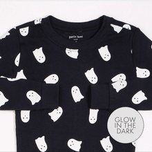 Load image into Gallery viewer, Petit Lem Ghosts Glow in the Dark Print on Black PJ Set
