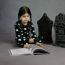 Load image into Gallery viewer, Petit Lem Ghosts Glow in the Dark Print on Black PJ Set
