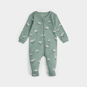 Petit Lem Baby Girls Daisies Print on Iceberg Green Sleeper