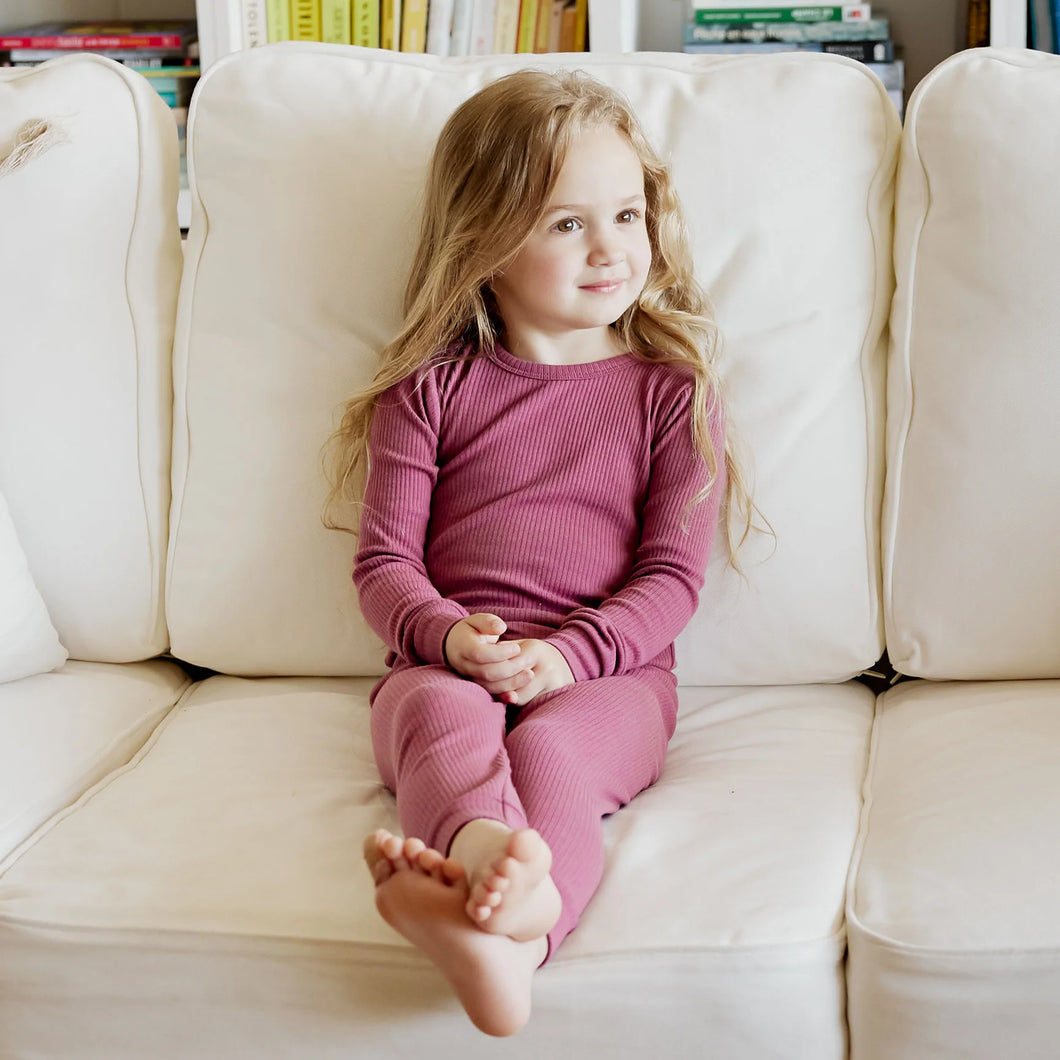 Petit Lem Girls Modal Rib PJ Set - Merlot