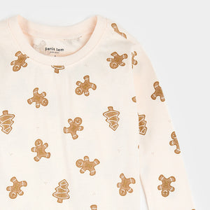 Petit Lem Gingerbread Print on Silver Peony PJ Set