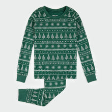 Load image into Gallery viewer, Petit Lem Festive Firs Fair Isle Print on Evergreen PJ Set
