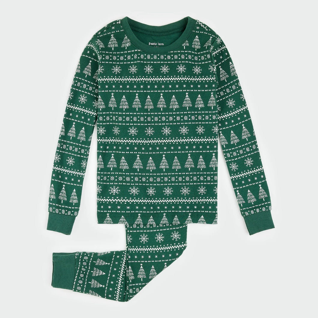 Petit Lem Festive Firs Fair Isle Print on Evergreen PJ Set