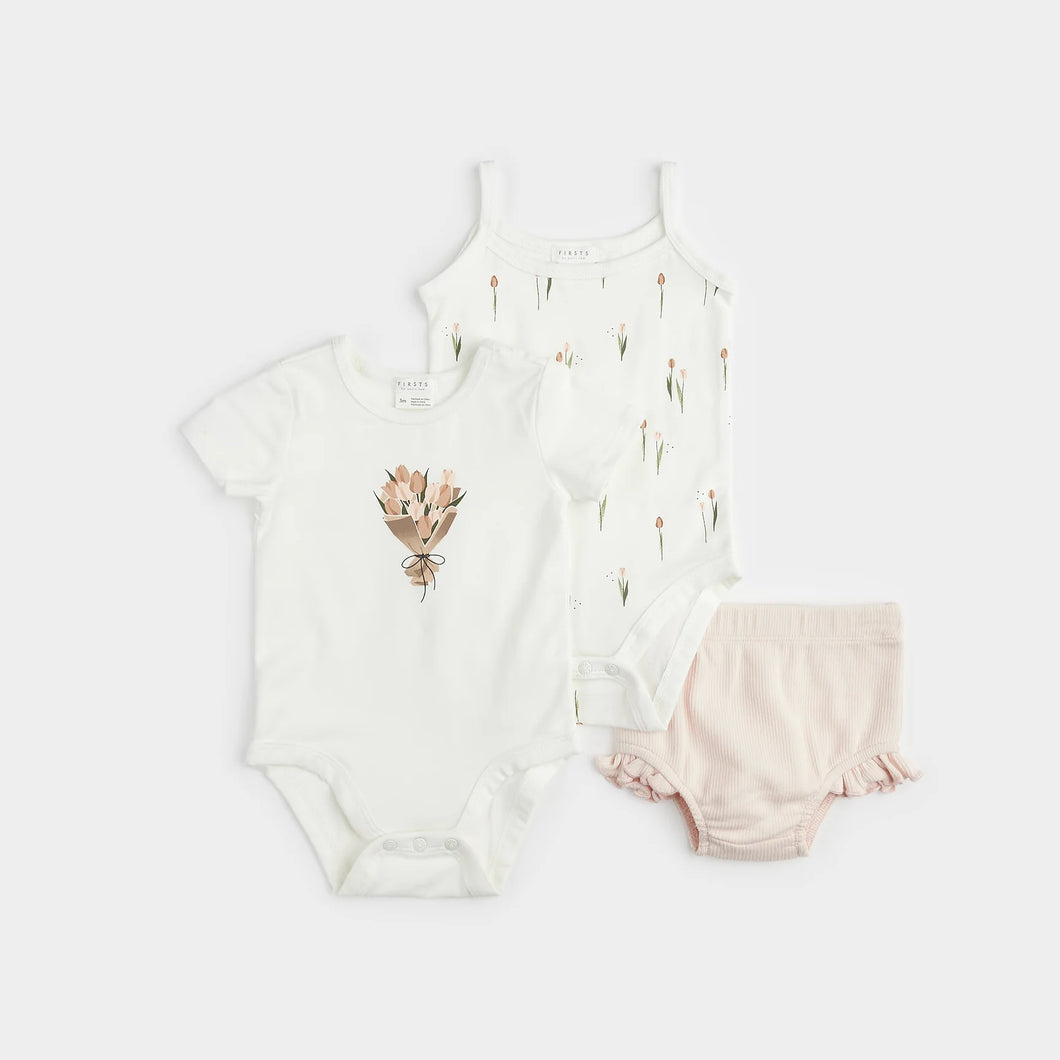 Petit Lem Firsts Baby Girls Tulip 3pc Bodysuit Set