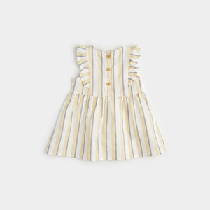 Petit Lem Firsts Baby Girls Canary Striped Cross Hatch Linen Dress Set