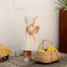 Load image into Gallery viewer, Petit Lem Firsts Baby Girls Canary Striped Cross Hatch Linen Dress Set
