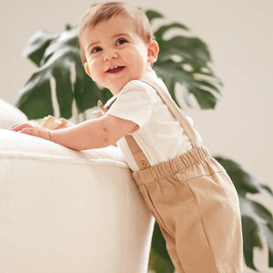 Petit Lem Firsts Baby Boys Poplin Shirt & Suspender Shorts Set with Bowtie