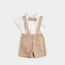 Load image into Gallery viewer, Petit Lem Firsts Baby Boys Poplin Shirt &amp; Suspender Shorts Set with Bowtie
