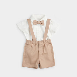 Petit Lem Firsts Baby Boys Poplin Shirt & Suspender Shorts Set with Bowtie
