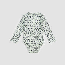 Load image into Gallery viewer, Miles the Label Girls Leopard Print On Mint Long-Sleeve Swimsuit
